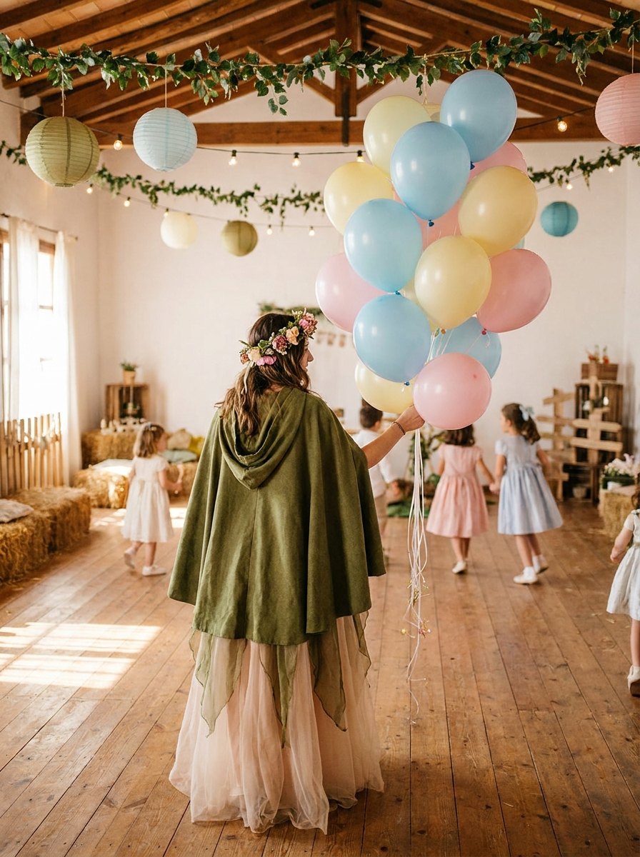 Animadora con globos en una fiesta infantil